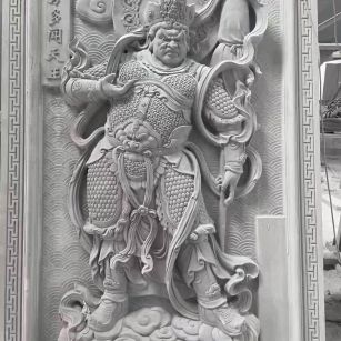 陕西 芝麻灰花岗岩人物雕刻——多闻天王