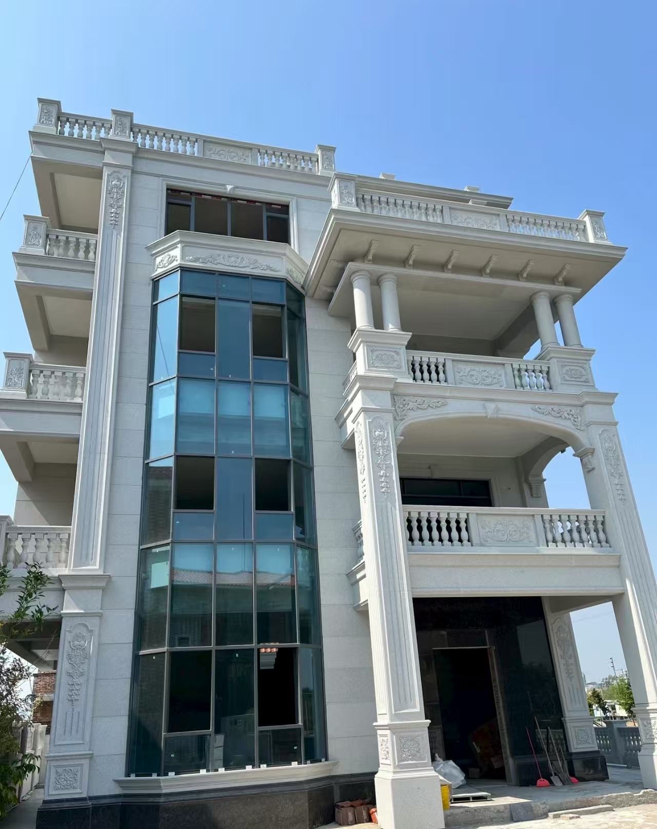 陕西 芝麻白花岗岩别墅外墙干挂效果展示