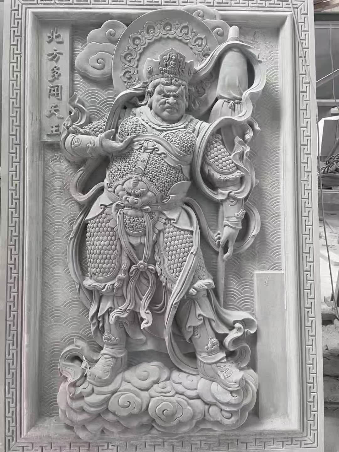 陕西 芝麻灰花岗岩人物雕刻——多闻天王